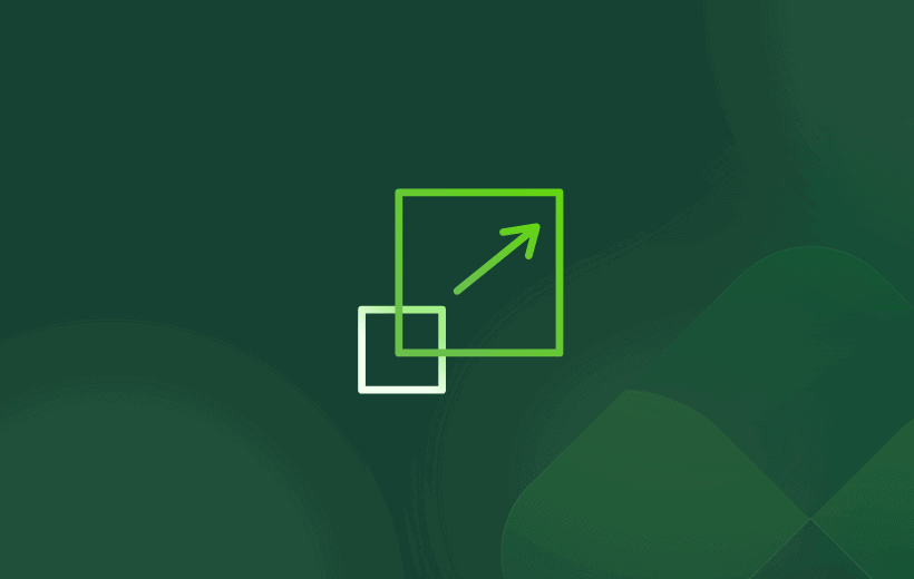 Green gradient background with overlapping outlined squares and an upward arrow icon.